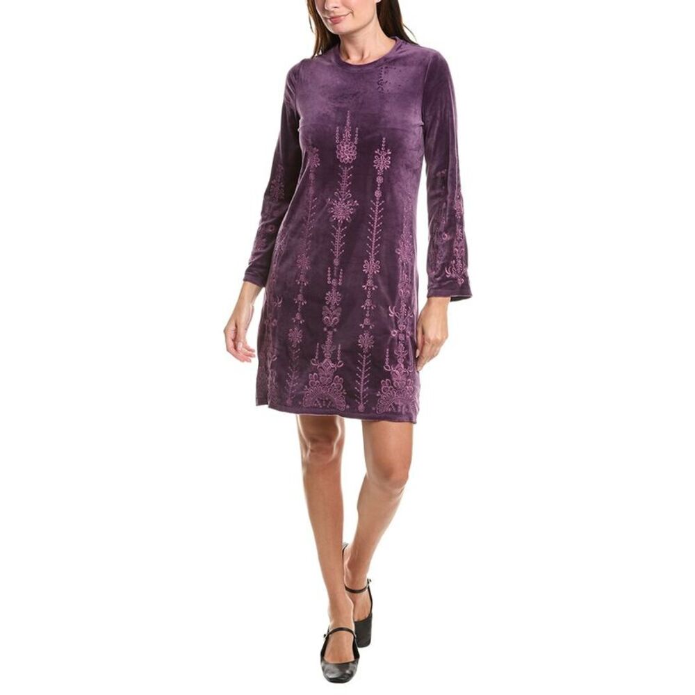 Johnny Was Womens Bounce Velour Kimono Sleeve Mini Dress, Purple